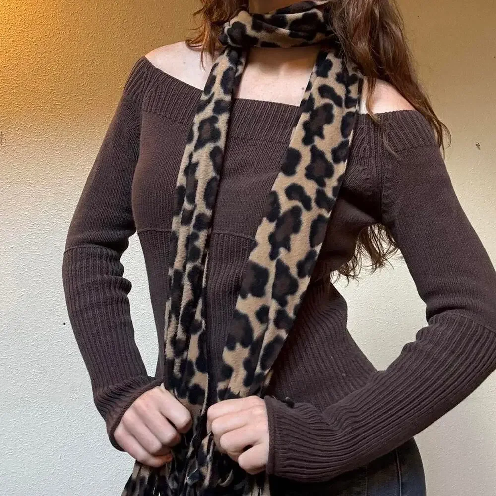 Y2k cheetah print fleece scarf
